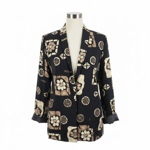 Kensington Square Blazer Jacket Medium Petite Floral Geometric Print Vintage